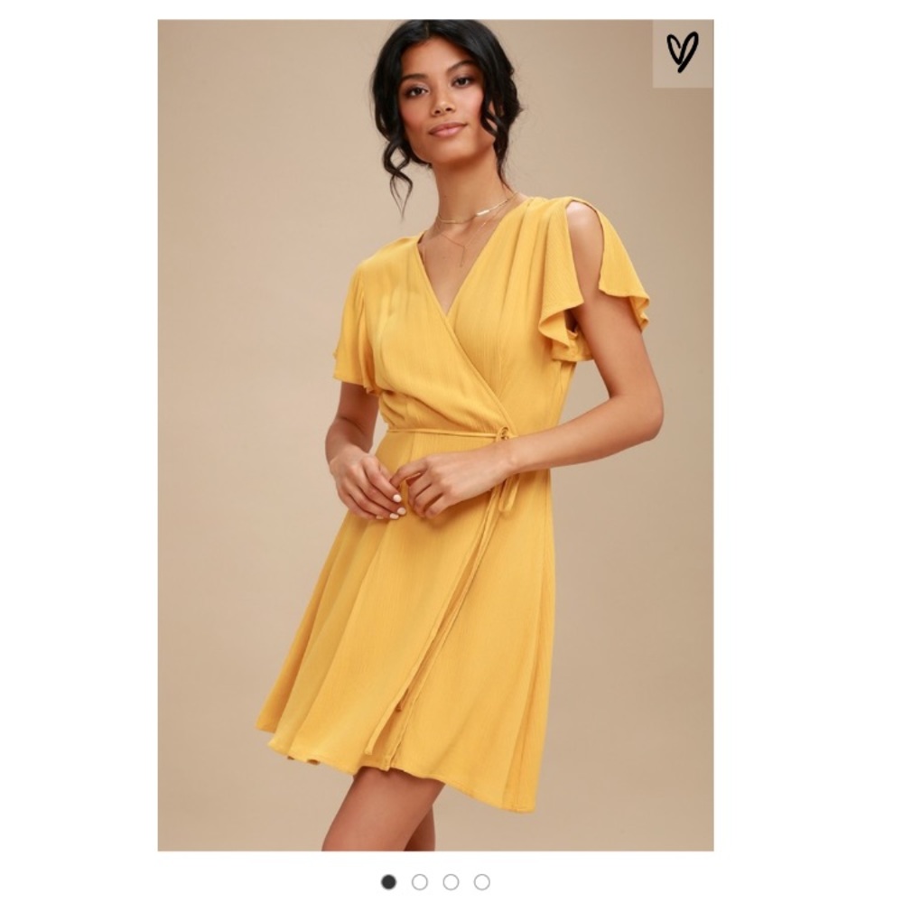 Lulus Harbor Point Mustard Yellow Wrap Dress
